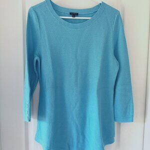 Talbots Women's Blue Pointelle Tunic Sweater 3/4 Length Sleeves Size Medium EUC